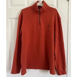 Polo Ralph Lauren Mens XL 1/4 Zip Pullover Sweater Orange Mock Neck Classic Logo
